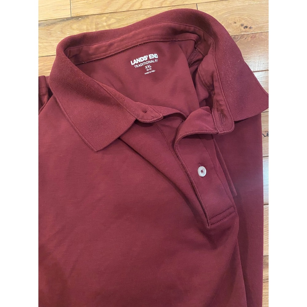 Lands‎ End Traditional Fit Long Sleeve Polo Shirt Men's XXL Burgundy Pocket